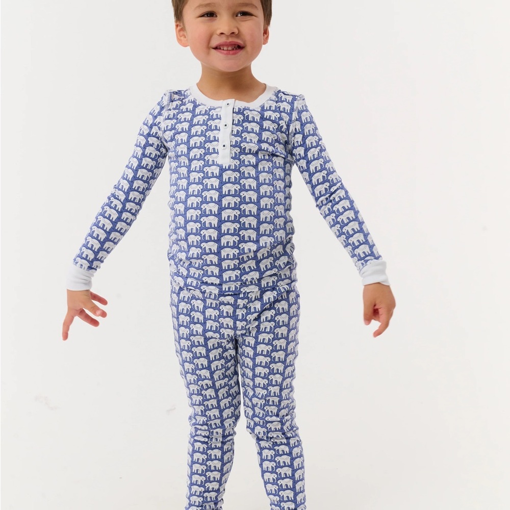 Roller Rabbit Blue Elephant Print Pajama Matching Set
